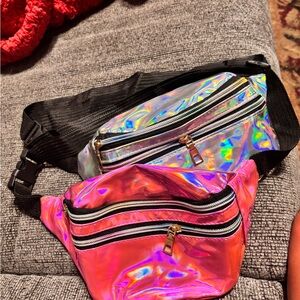 Silver and Pink Crossbody Bags with Metallic Finish